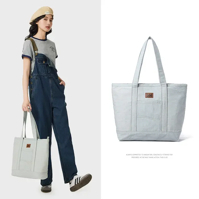 Sac fourre-tout unisexe LEE en toile et cuir avec fermeture éclair, sac à main décontracté en jean p