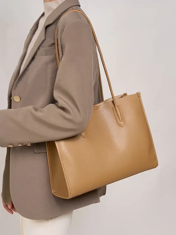 Nouveau Sac à Main Femme Kaki en Cuir Véritable, Sac à Bandoulière Grande Capacité, Sac Cabas pour D