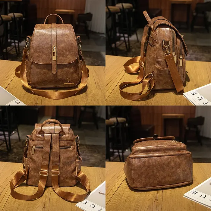 Sac à dos de voyage vintage en cuir souple pour femmes