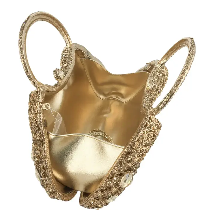 Boutique De FGG femmes sacs à main De soirée dorés poignée supérieure pochettes en cristal fourre-tout en métal