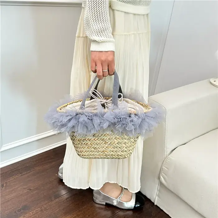 Sac à main en osier tressé à la main avec poignée en bambou pour femme