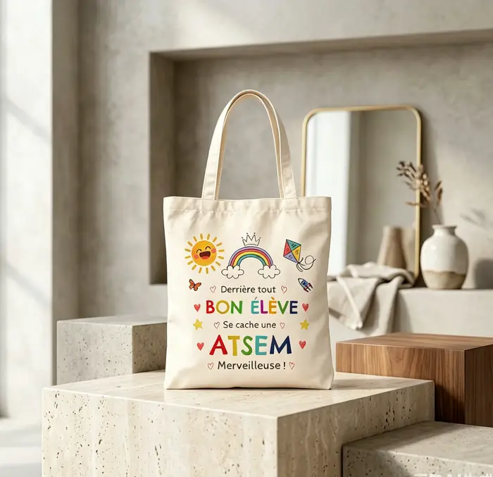 Sac fourre-tout au design ATSEM inspiré de l'école française - Sacs de courses durables en polyester avec bandoulière