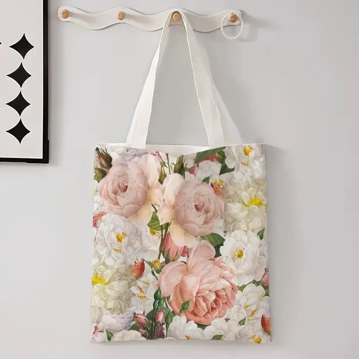 Sac en lin imprimé de fleurs pour femmes, sac initié polyvalent, µ, divers petits motifs de fleurs, 