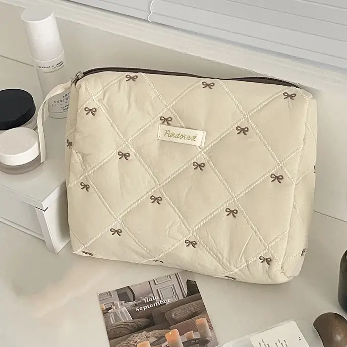 Mode marron arc gâteau femmes maquillage sac à fermeture éclair grande capacité fourre-tout organisateur toilette