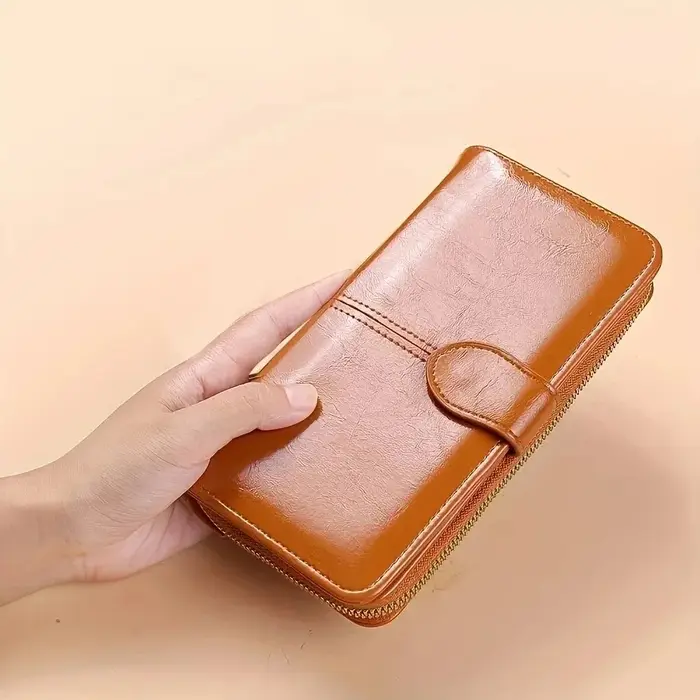 Femmes Vintage huile cire PU cuir pochette portefeuille femme grande capacité téléphone sac à main dames bracelet