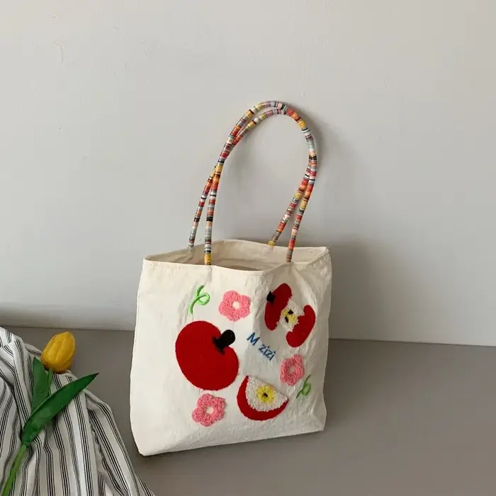 Petit sac fourre-tout brodé Apple pour les essentiels du travail, sac de transport exquis pour les s