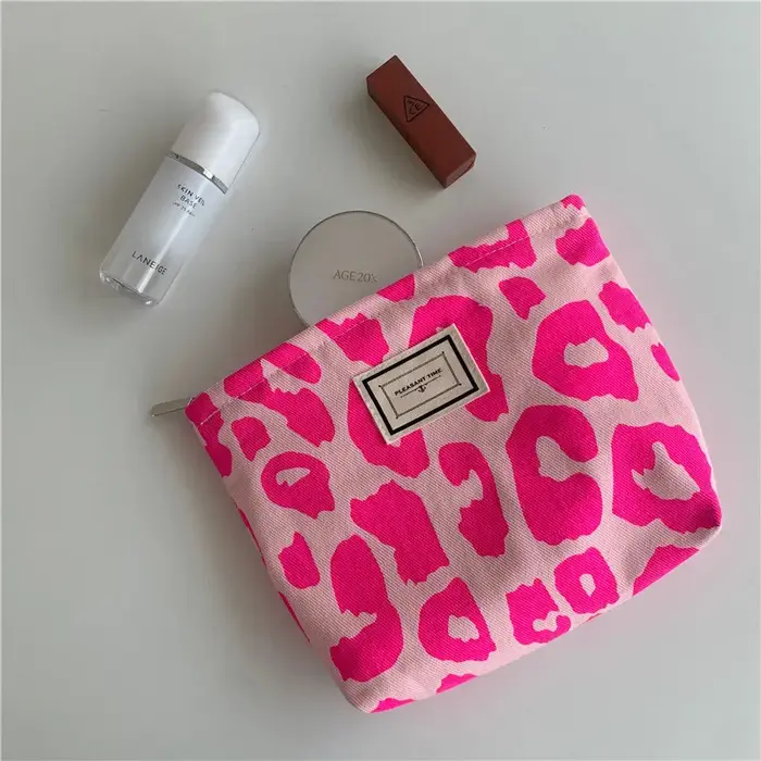 Sac à cosmétiques imprimé léopard rose pour femmes