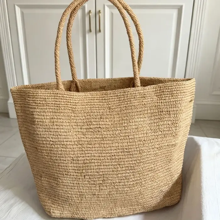 Sac fourre-tout en raphia crocheté à la main japonais, grande capacité, sac à bandoulière d'été, sac de plage vintage bohème en paille tressée ajourée