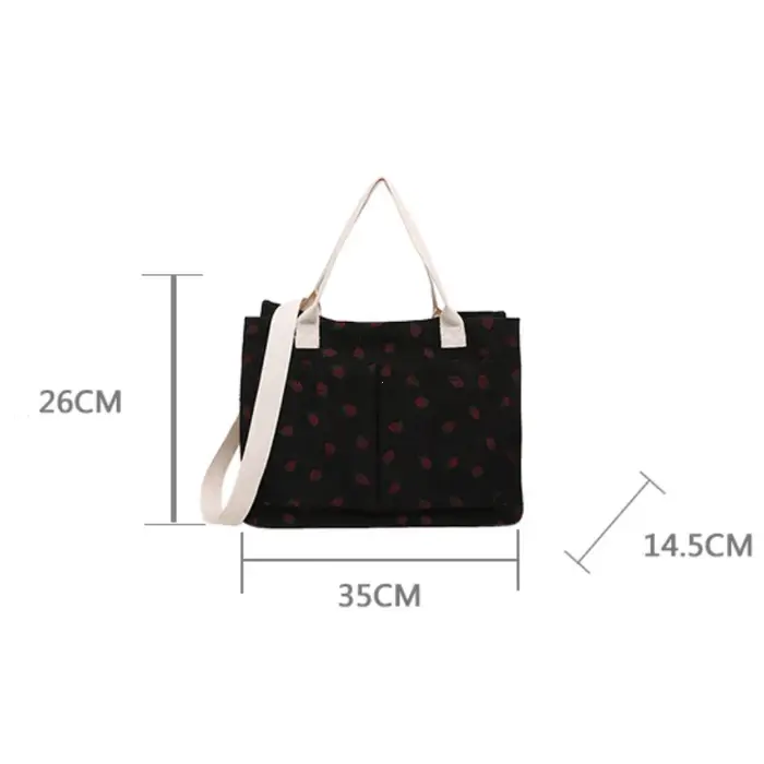 Sac fourre-tout mignon fraise patché sac à main pour femmes tissu grande capacité