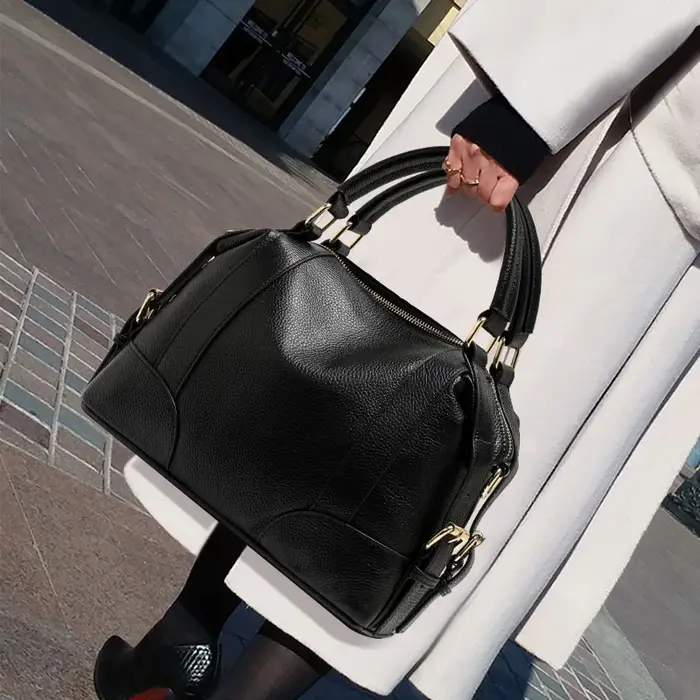 Sac fourre-tout en cuir véritable pour femme – Noir