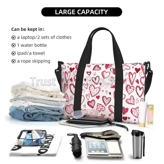 Sac polochon de voyage à motif coeurs d'amour pour femmes