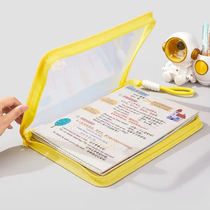 Sac de rangement de documents transparent à fermeture éclair avec clip
