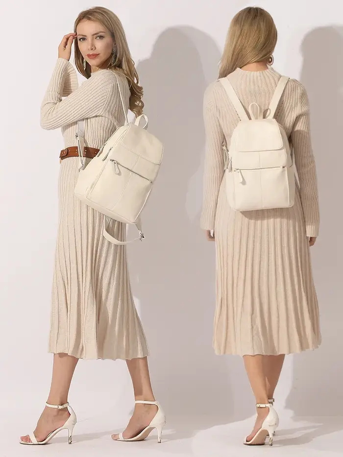 Zency – sac à dos gris en cuir véritable pour femmes, sac à dos de voyage de grande taille, sac d'éc
