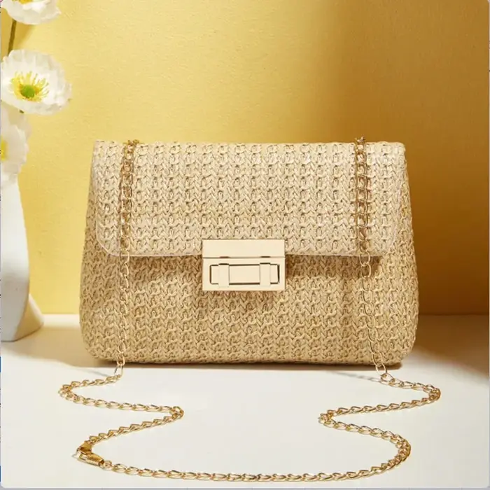 Sac à main pour femme en paille tressée de style rétro tendance, sac bandoulière polyvalent et tenda