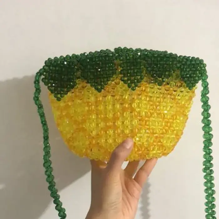 Sac seau de luxe tissé à la main avec perles pour femmes