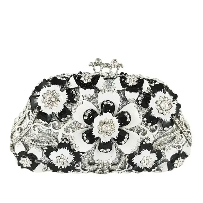 Mini sacs à main en cristal blanc pour femmes, pochette de soirée à fleurs, sac à main de mariage, p