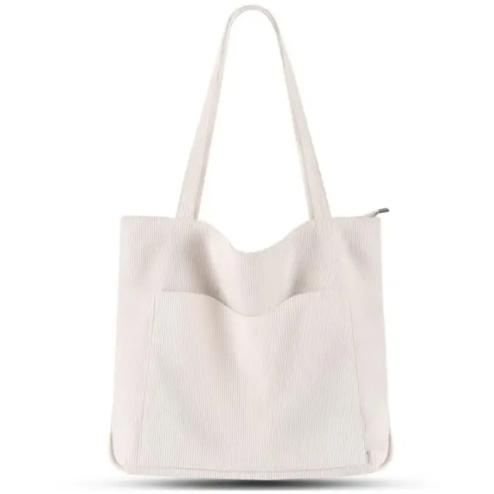 Sac fourre-tout en velours côtelé pour femme, grand sac à bandoulière avec fermeture éclair et poche