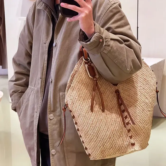 Lafite paille tissé à la main sac de plage grande capacité sac à bandoulière femmes raphia voyage Shopper fourre-tout vacances d'été Ca