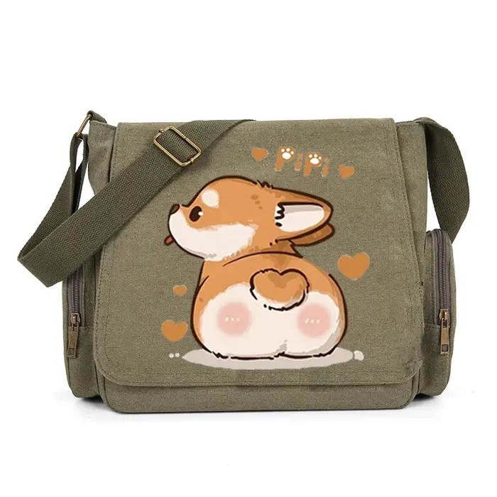 Sac à bandoulière imprimé Corgi pour femmes, sac à Message à poches multiples, sac de livre pour étu