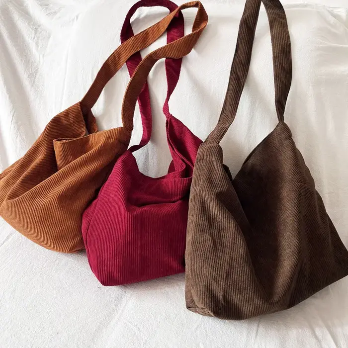 Sac à bandoulière rétro en velours côtelé pour femmes