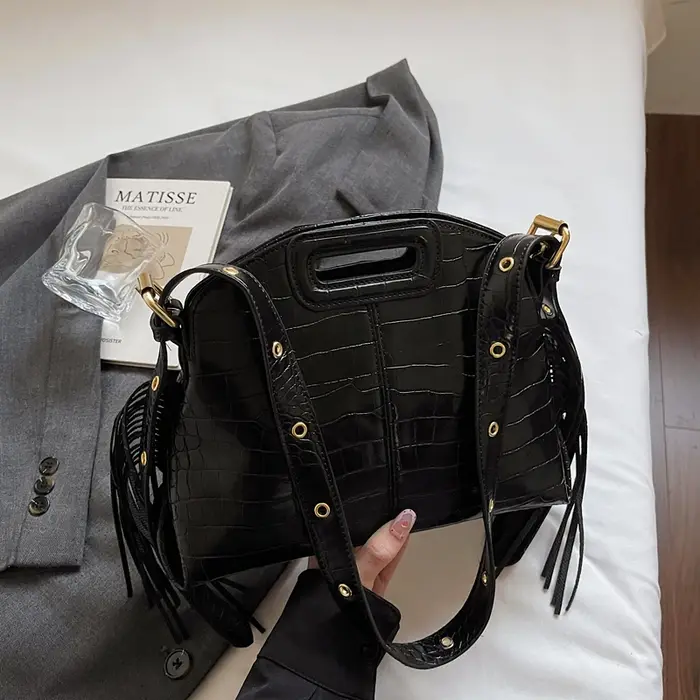 Sac à Main de trajet de mode Sac à bandoulière en cuir de Crocodile noir dame pochette de soirée de créateur couleur