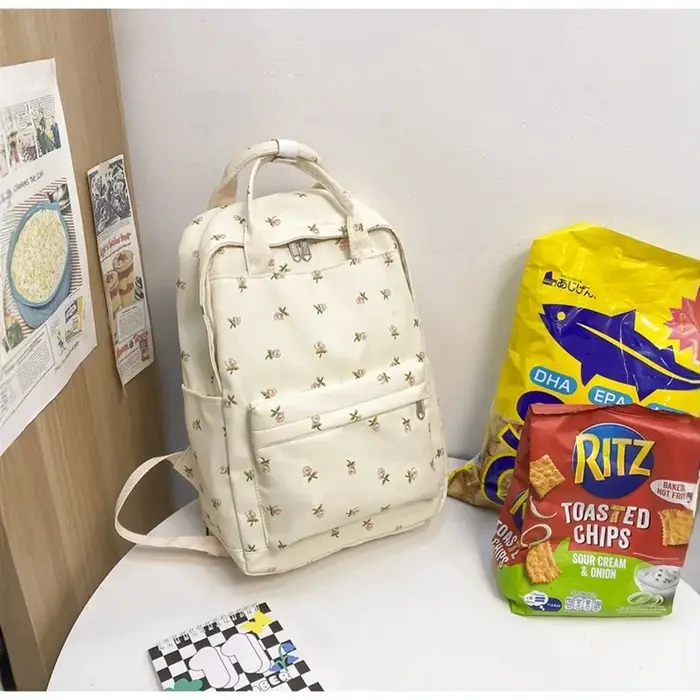 Sac à dos floral frais pour étudiante, sac à main de voyage, style urbain simple, sac en nylon pour femme, antivol, réduction de la charge, lycée, éducation