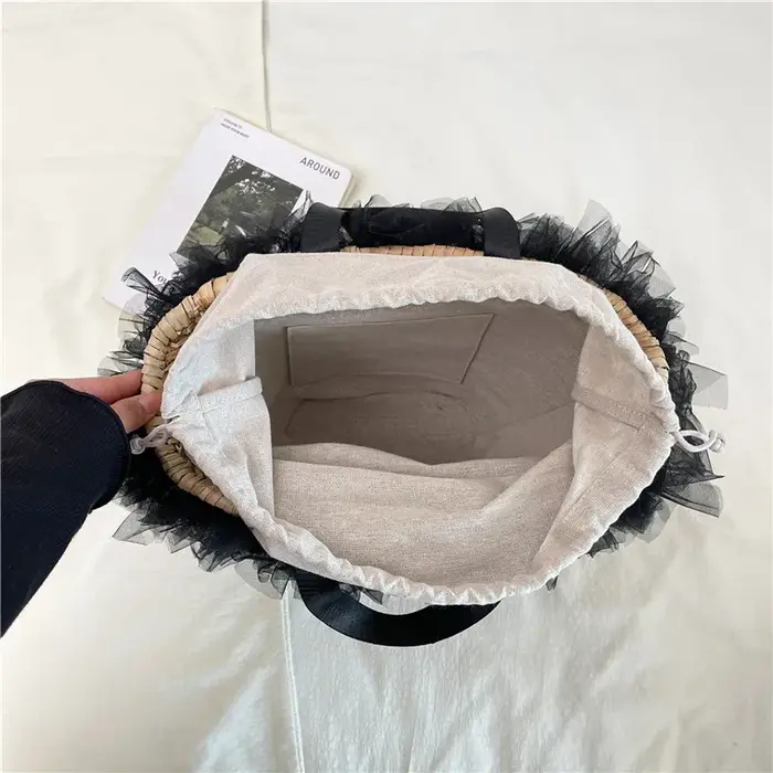 Sac à main en osier tressé à la main avec poignée en bambou pour femme