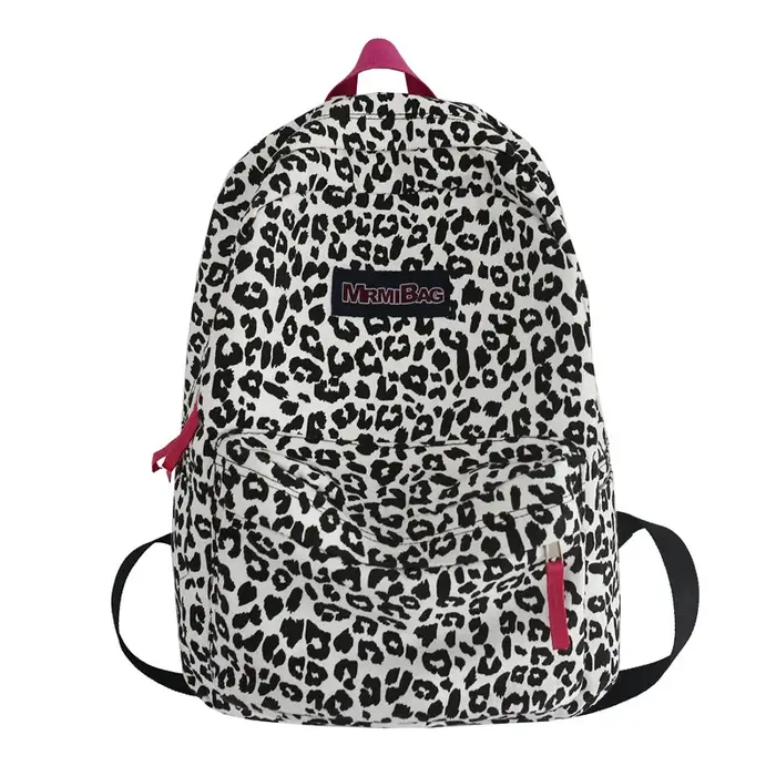 Sac à dos décontracté en toile à imprimé léopard pour femme