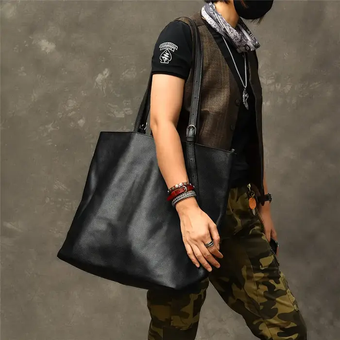 Sac fourre-tout en cuir véritable pour hommes