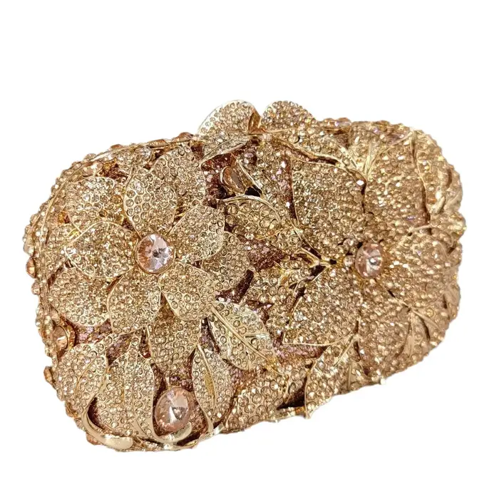 Boutique De FGG élégant fleur Minaudiere pochette femmes cristal sacs De soirée fête De mariage mariée strass