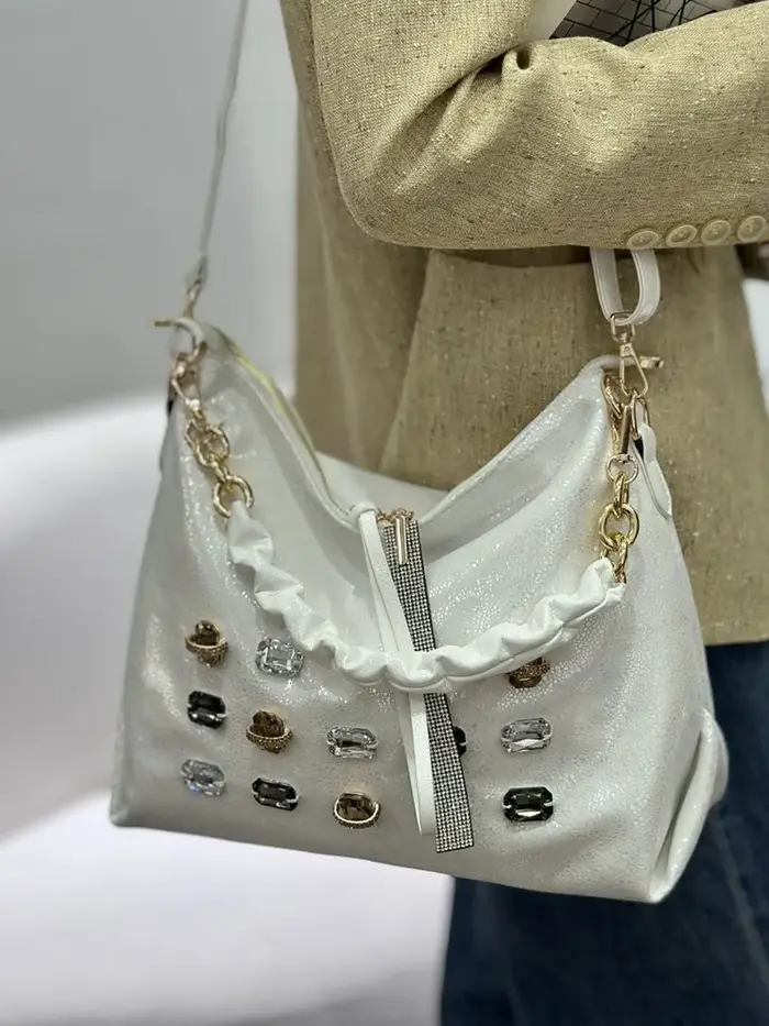 Sac à motif perlé et scintillant tendance - Nouveau style de sac à bandoulière grande capacité pour femme - Sac
