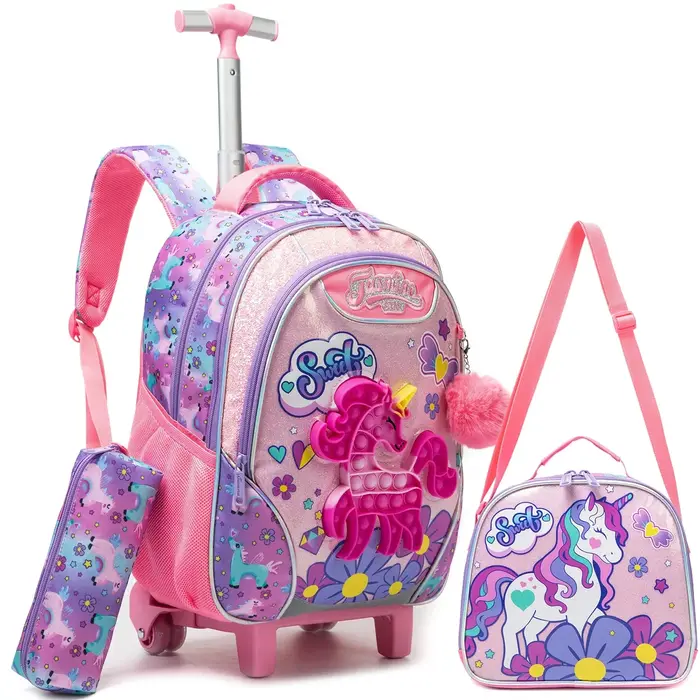 Sac à dos à roulettes licorne pour filles et enfants