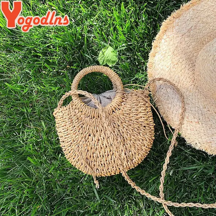 Yogodlns fait à la main demi-rond rotin tissé sac de paille été femmes messager sacs à bandoulière filles petit sac