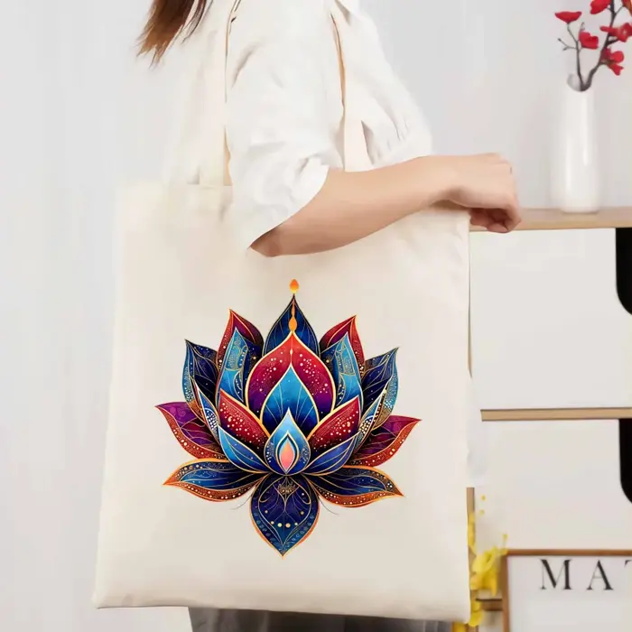 Sac fourre-tout en toile à motif de lotus blanc