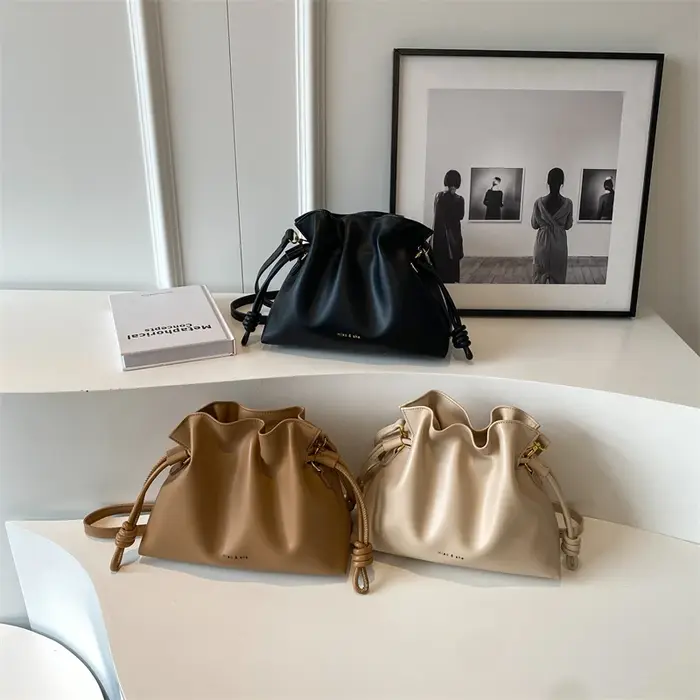 Sac seau plissé en cuir PU pour femmes
