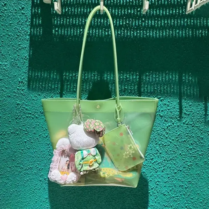 Sac fourre-tout transparent en PVC couleur gelée, grande capacité, sac à bandoulière pour le shoppin