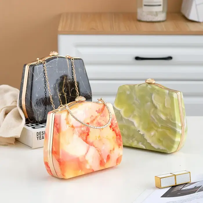 Pochette de soirée en Pu à motif de marbre d'inspiration de luxe