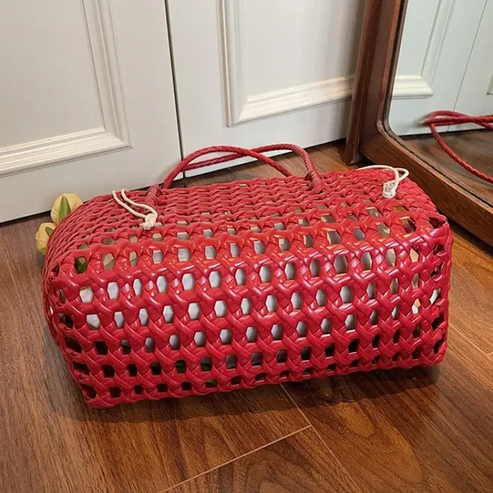 Sac fourre-tout tissé à la main coréen, grand sac de plage de style bohème, sac à bandoulière décontracté en forme de panier pour femmes