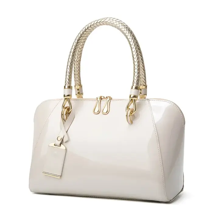 Sac à main Boston en cuir brillant pour femme, sac à main de créateur de luxe, bleu, rouge, noir, be