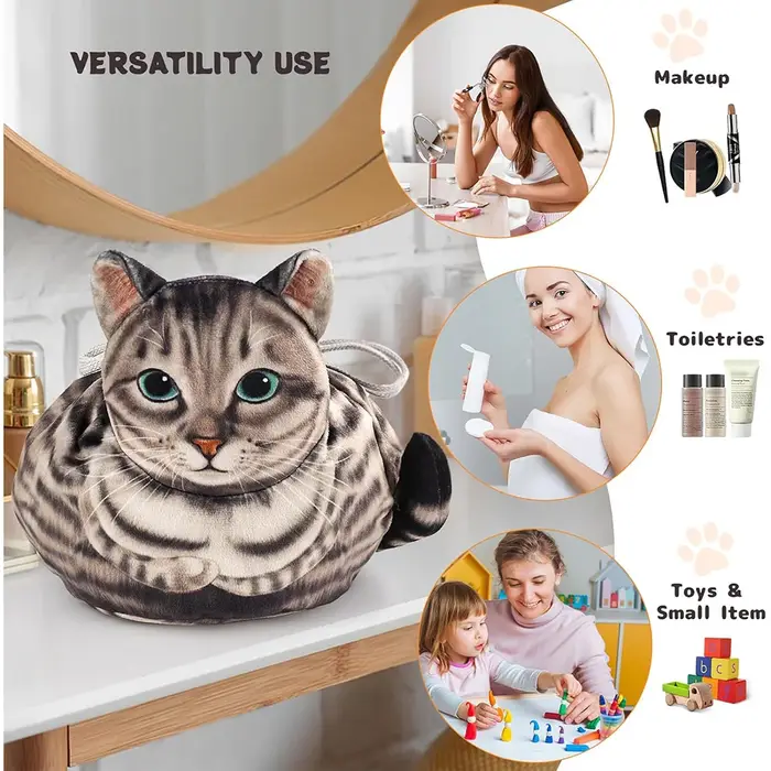 Sac de maquillage à cordon en forme de chat