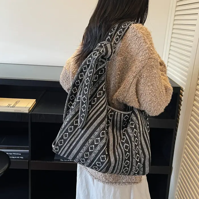 Toile rayure ethnique mode fourre-tout sacs Design Sense grande capacité 2025 haute qualité