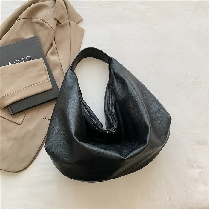 Grands sacs à bandoulière noirs pour femmes, grand sac de shopping Hobo, couleur unie, sac à main en