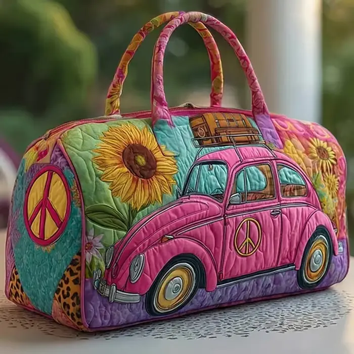 Sac de voyage matelassé style hippie bohème, motif tournesol et symboles de paix, sac fourre-tout de voyage, sac à main pour hommes et femmes, sacs de week-end pour activités de plein air