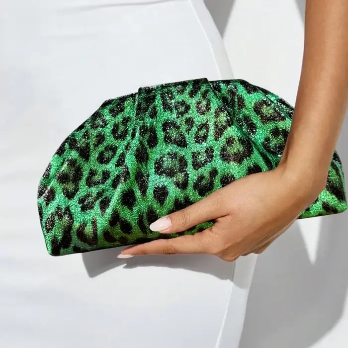 Nouvelle collection Printemps 2026 : Sac de soirée à sequins imprimé léopard, style vintage, vert pl
