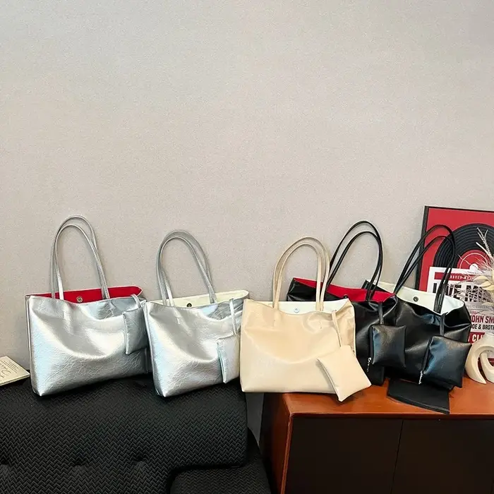 Sac fourre-tout pour femme en toile à motif argenté