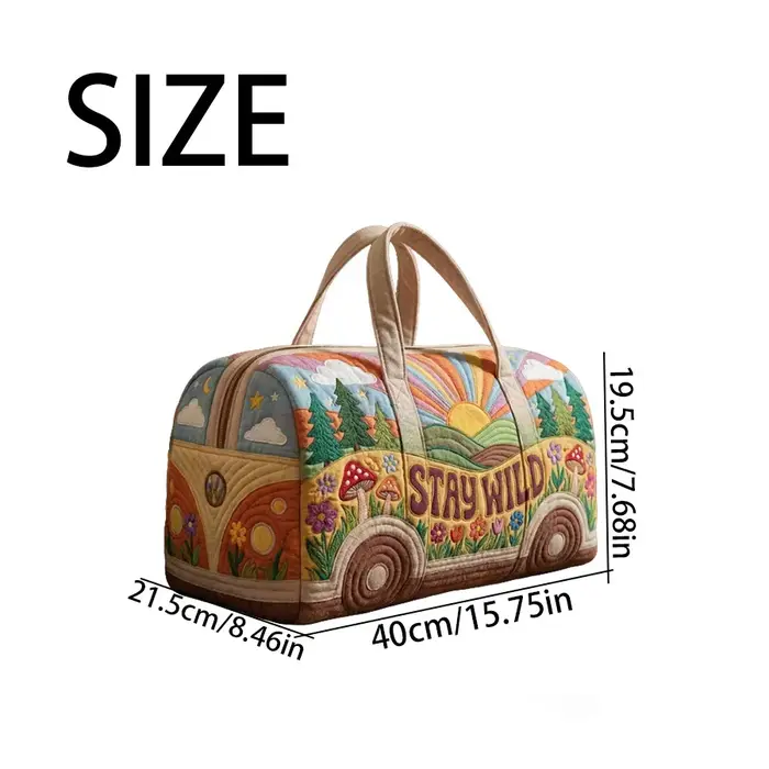 Sac de voyage pour femme, style hippie bohème matelassé « STAY WILD », sac de week-end grande capacité, sac de sport