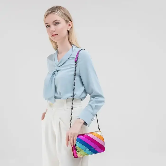 Arc-en-ciel femmes sacs à bandoulière petit sac à main carré mode chaîne colorée sac