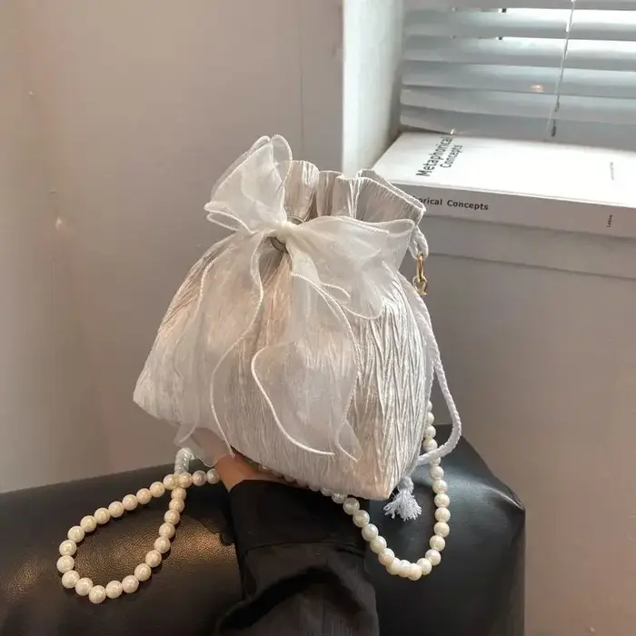 Sacs à bandoulière avec nœud en dentelle pour femmes, poudres de perles douces, sacs à main initiés