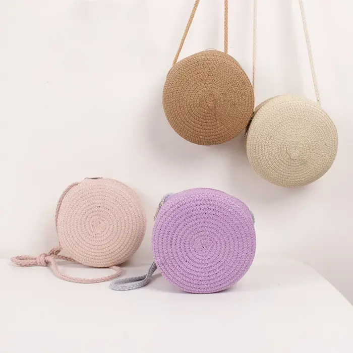 Sac rond en paille tissé pour femmes