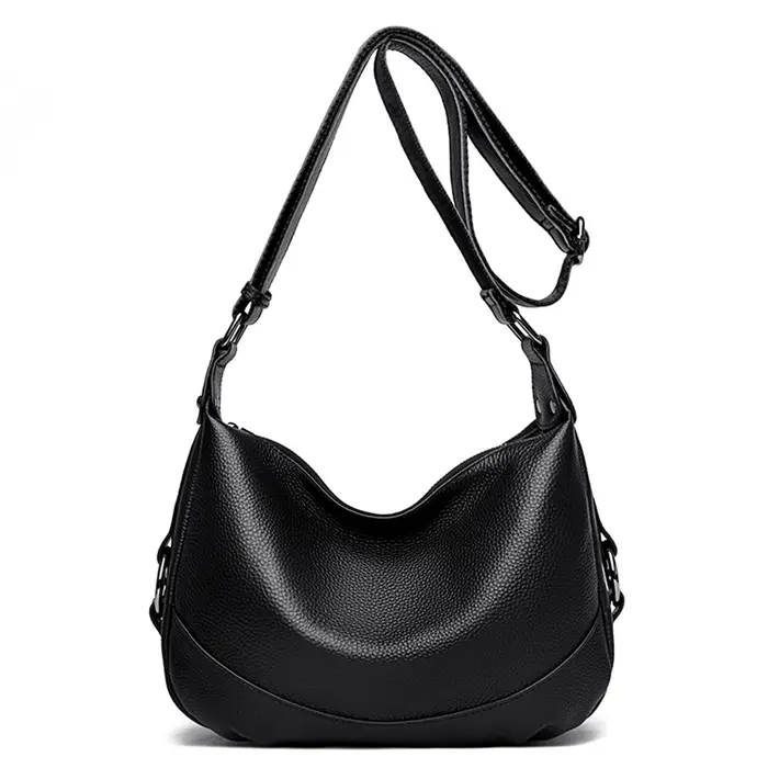 Sac à bandoulière en cuir véritable à fermeture éclair pour femme